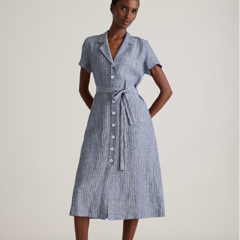 Quince Blue Striped Midi Dress